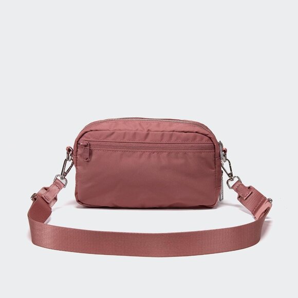 Mauve pink water-resistant nylon crossbody bag with zipper, adjustable strap, fi - Picture 3 of 5